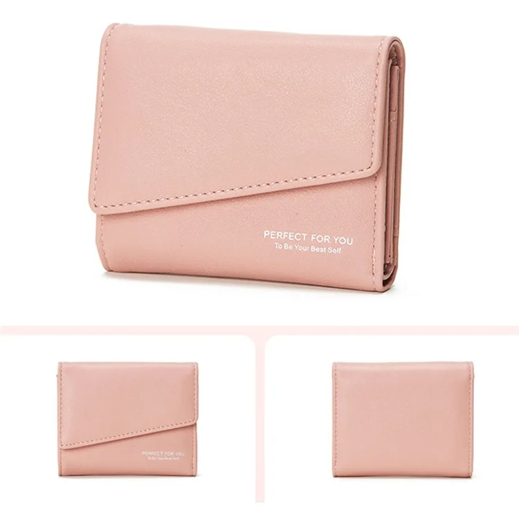 PARFAIT POUR VOUS 6348-002 Portefeuille court en cuir PU pour femmes avec rangement pour cartes et poche zippée - Rose