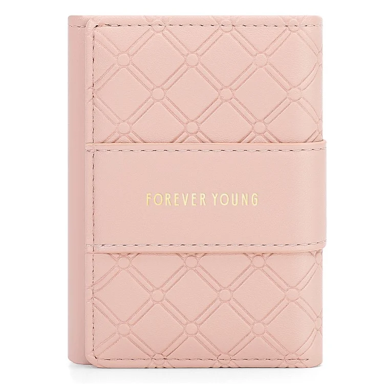 FOREVER YOUNG 8346-018Y Rhombus Grid Design PU Leather Short Wallet Women Folding Purse - Rose
