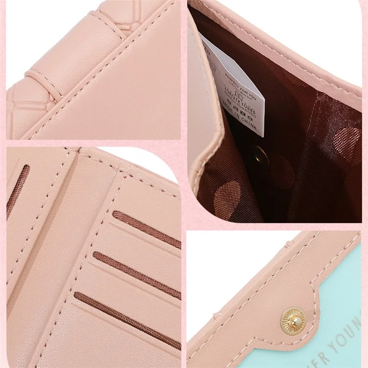 FOREVER YOUNG 8346-018Y Rhombus Grid Design PU Leather Short Wallet Women Folding Purse - Rose
