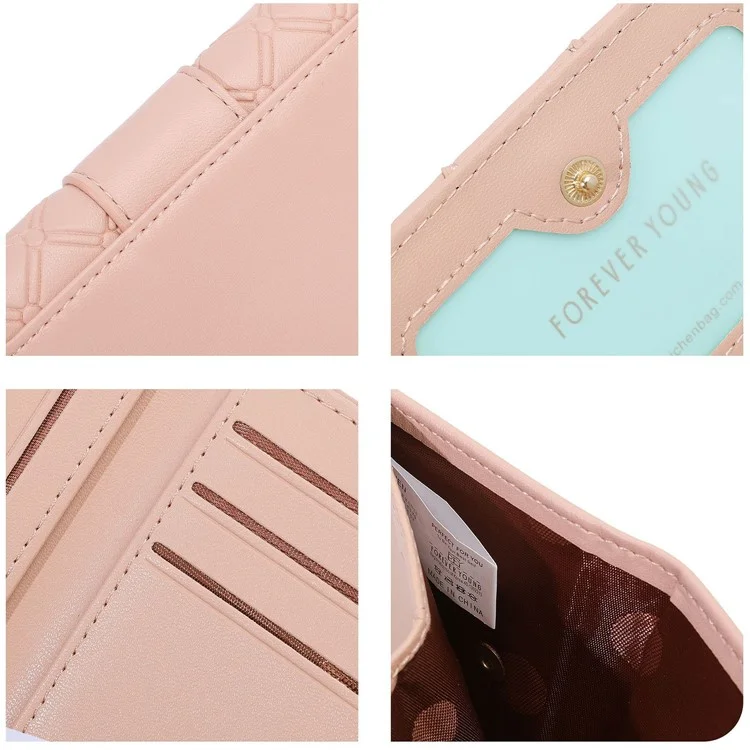 FOREVER YOUNG 8346-018Y Rhombus Grid Design PU Leather Short Wallet Women Folding Purse - Rose