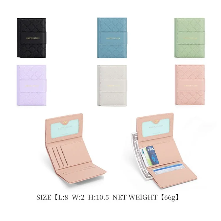 FOREVER YOUNG 8346-018Y Rhombus Grid Design PU Leather Short Wallet Women Folding Purse - Rose