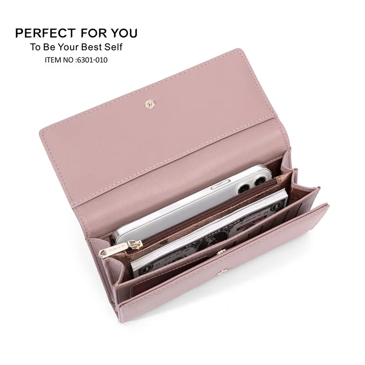 PERFECT FOR YOU 6301-010 PU Leather Cellphone Holder Long Wallet Women Tri-fold Clutch - Pink