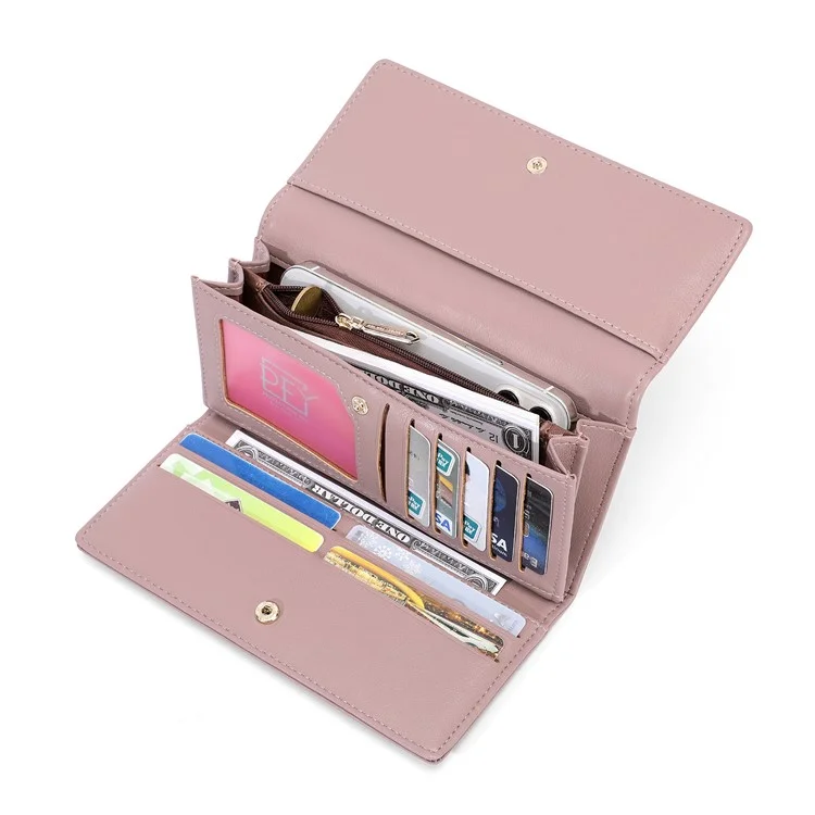 PERFECT FOR YOU 6301-010 PU Leather Cellphone Holder Long Wallet Women Tri-fold Clutch - Pink
