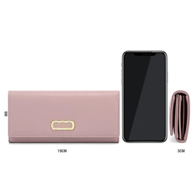 PERFECT FOR YOU 6301-010 PU Leather Cellphone Holder Long Wallet Women Tri-fold Clutch - Pink