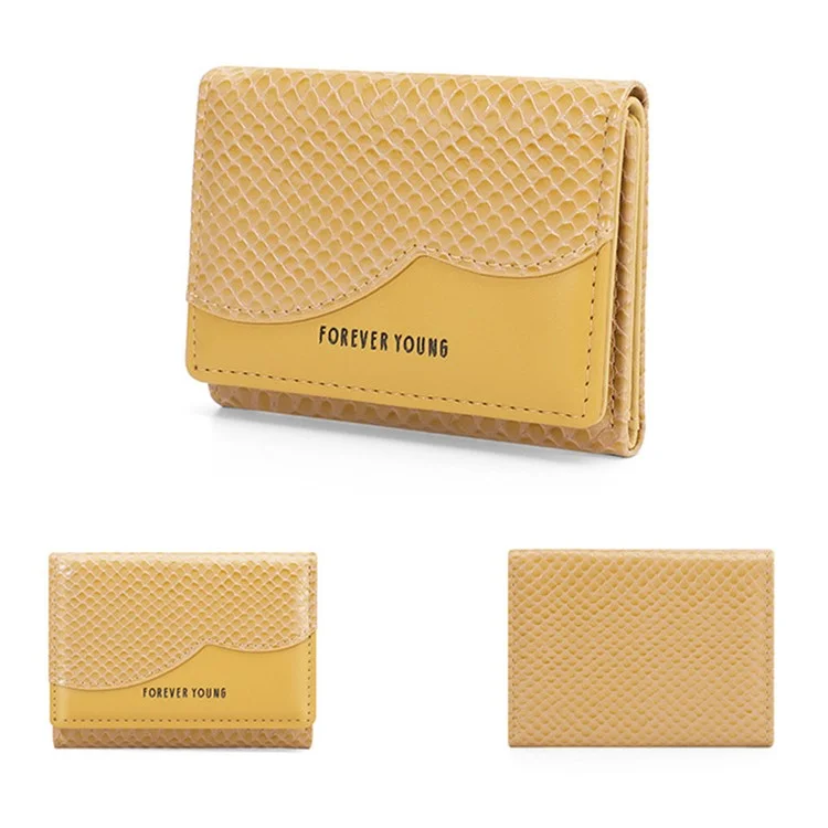 FOREVER YOUNG 8346-015Y Donna Borsa Portafoglio Trifold in Pelle PU con Textura di Serpente - Albicocca