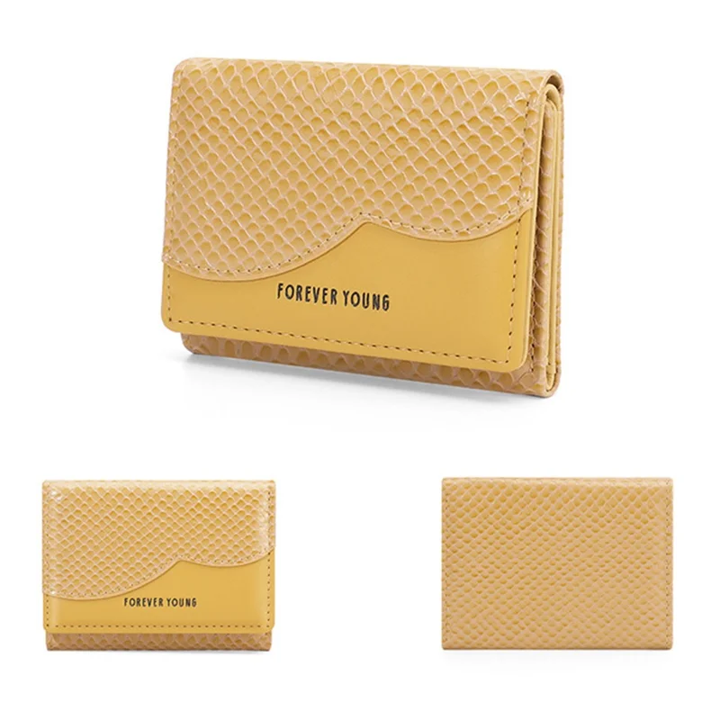 FOREVER YOUNG 8346-015Y Women Snake Texture PU Leather Short Wallet Card Holder Tri-fold Bag - Black