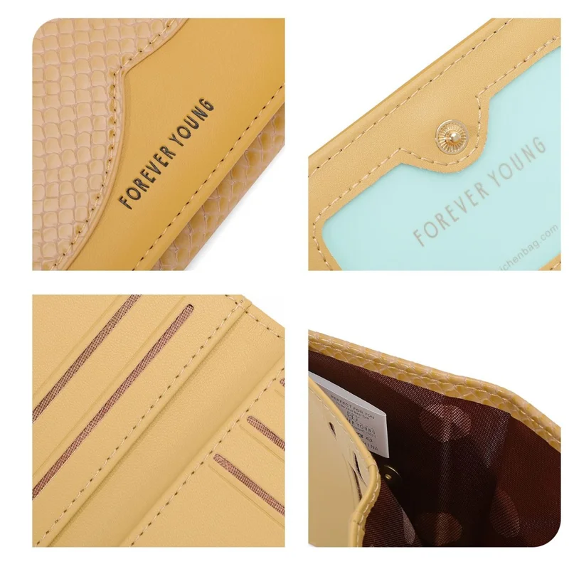 FOREVER YOUNG 8346-015Y Women Snake Texture PU Leather Short Wallet Card Holder Tri-fold Bag - Black