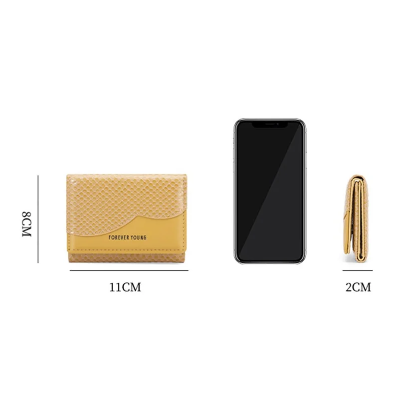 FOREVER YOUNG 8346-015Y Women Snake Texture PU Leather Short Wallet Card Holder Tri-fold Bag - Black