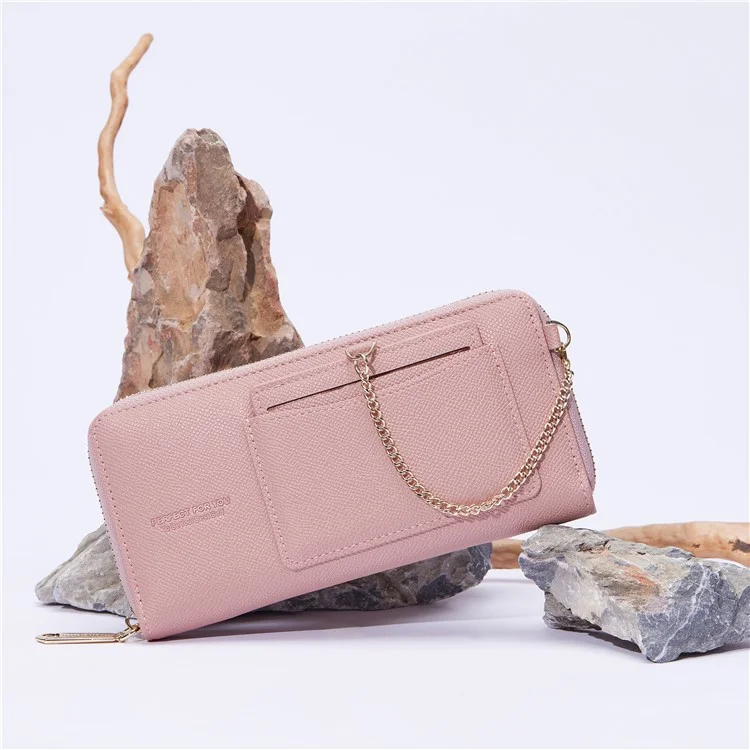 PERFECT FOR YOU 6306-002 Women Organ Long Purse PU Leather Cellphone Clutch with Separate Card Holder - Pink
