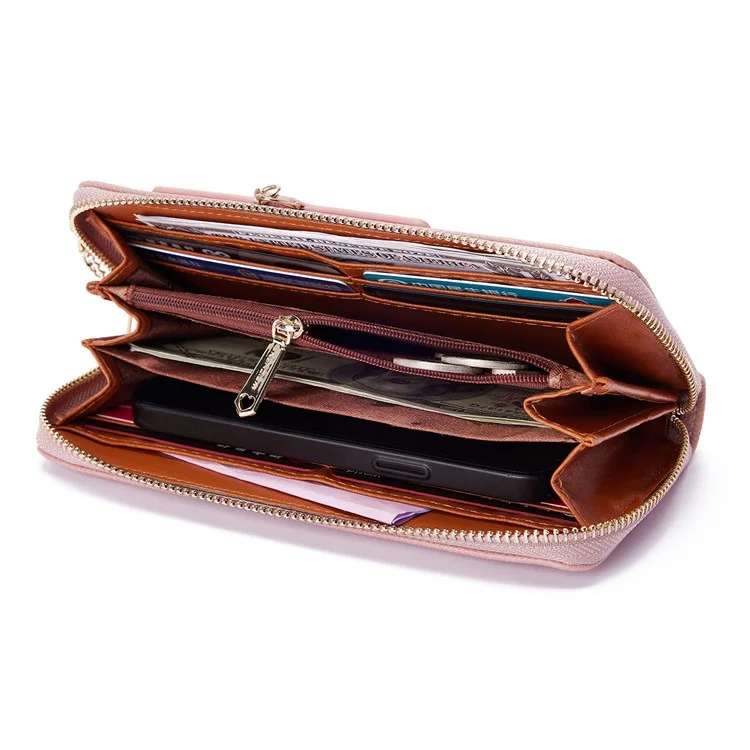 PERFECT FOR YOU 6306-002 Women Organ Long Purse PU Leather Cellphone Clutch with Separate Card Holder - Pink