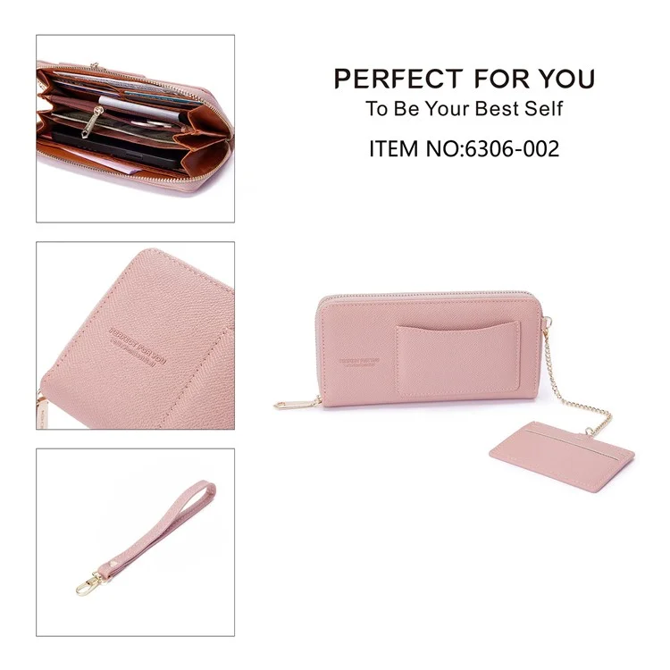 PERFECT FOR YOU 6306-002 Women Organ Long Purse PU Leather Cellphone Clutch with Separate Card Holder - Pink
