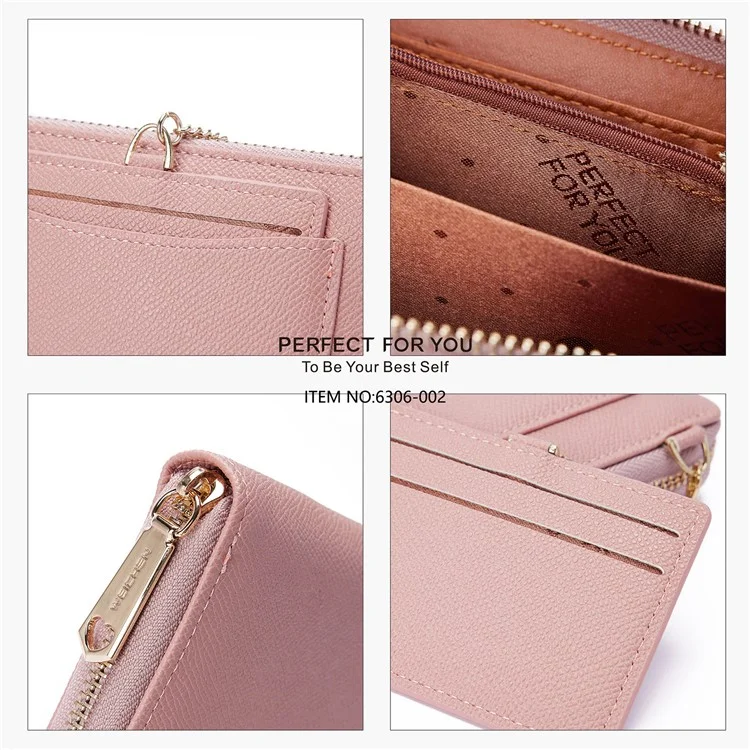 PERFECT FOR YOU 6306-002 Women Organ Long Purse PU Leather Cellphone Clutch with Separate Card Holder - Pink