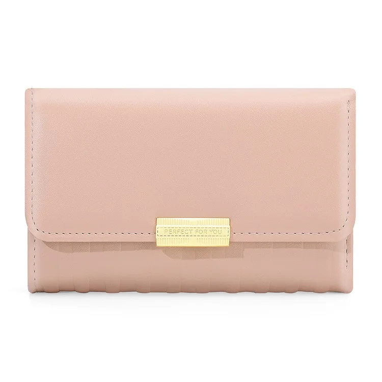 PERFECT FOR YOU 6311-002 Striped Texture Women Tri-fold Wallet PU Leather Clutch Purse - Pink