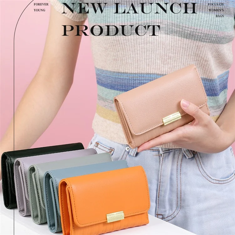 PERFECT FOR YOU 6311-002 Striped Texture Women Tri-fold Wallet PU Leather Clutch Purse - Pink