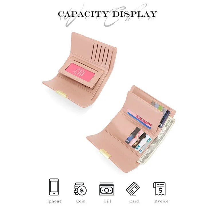 PERFECT FOR YOU 6311-002 Striped Texture Women Tri-fold Wallet PU Leather Clutch Purse - Pink