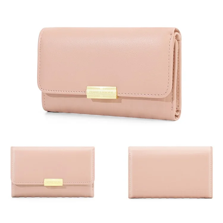 PERFECT FOR YOU 6311-002 Striped Texture Women Tri-fold Wallet PU Leather Clutch Purse - Pink