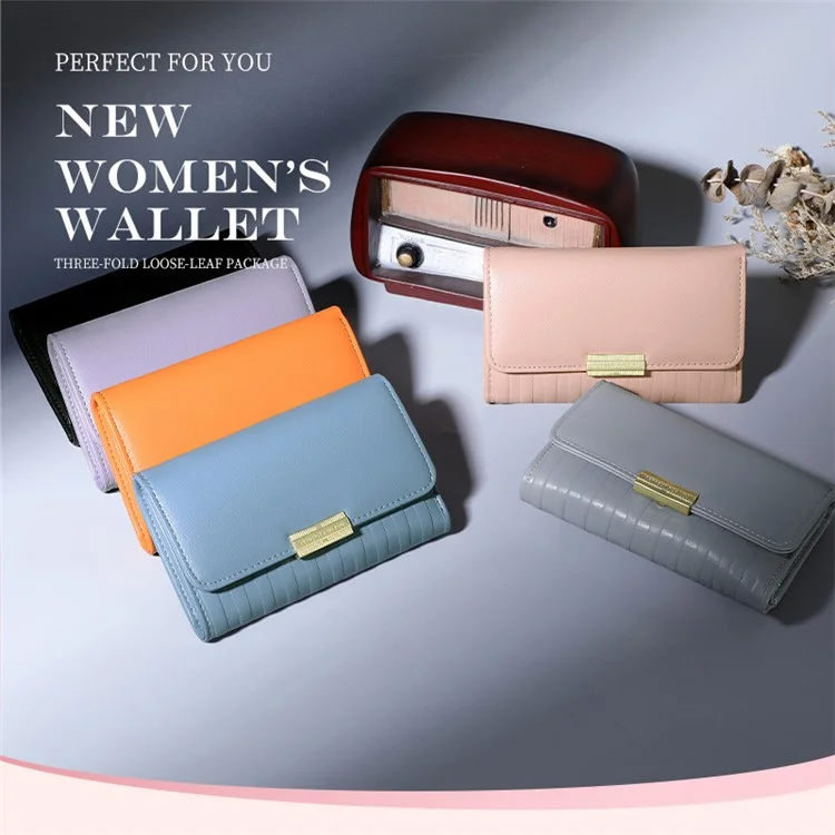 PERFECT FOR YOU 6311-002 Striped Texture Women Tri-fold Wallet PU Leather Clutch Purse - Pink