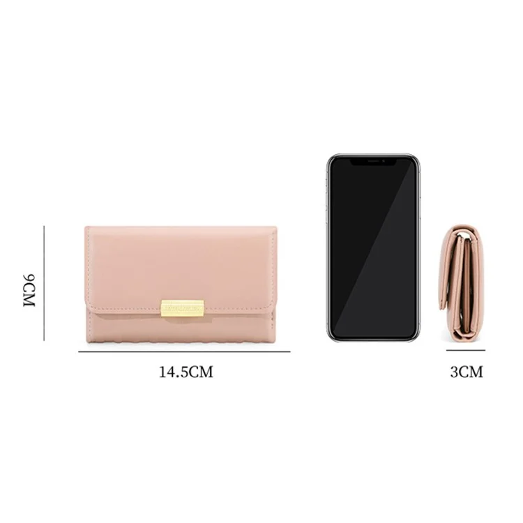PERFECT FOR YOU 6311-002 Striped Texture Women Tri-fold Wallet PU Leather Clutch Purse - Pink
