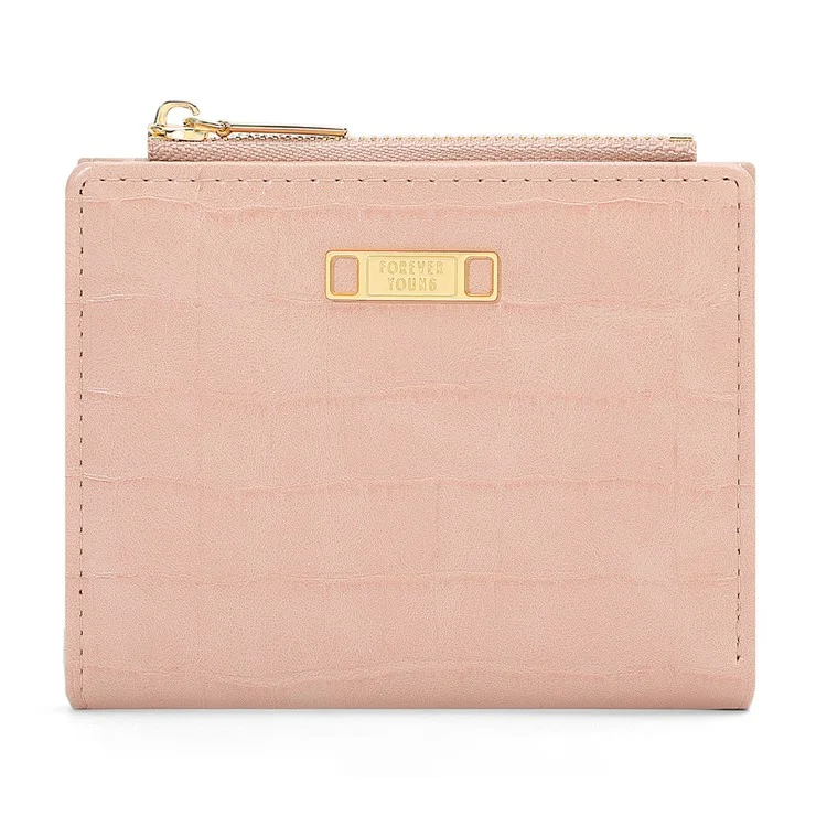 FOREVER YOUNG 8303-017Y Zipper Coin Purse PU Leather Women Bi-fold Short Wallet - Rose