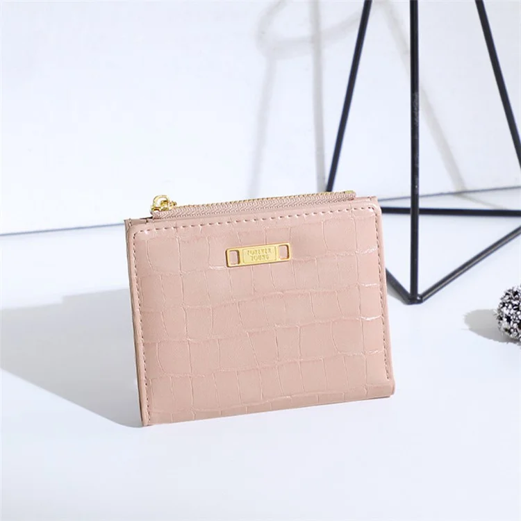 FOREVER YOUNG 8303-017Y Zipper Coin Purse PU Leather Women Bi-fold Short Wallet - Rose