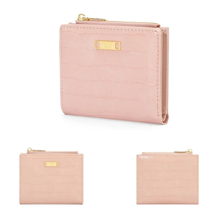 FOREVER YOUNG 8303-017Y Zipper Coin Purse PU Leather Women Bi-fold Short Wallet - Rose