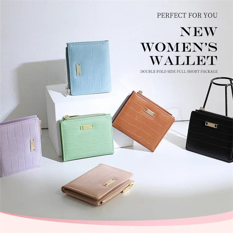 FOREVER YOUNG 8303-017Y Zipper Coin Purse PU Leather Women Bi-fold Short Wallet - Rose