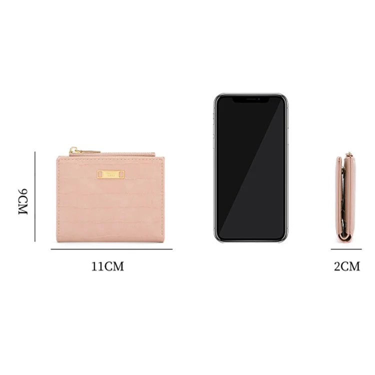 FOREVER YOUNG 8303-017Y Zipper Coin Purse PU Leather Women Bi-fold Short Wallet - Rose
