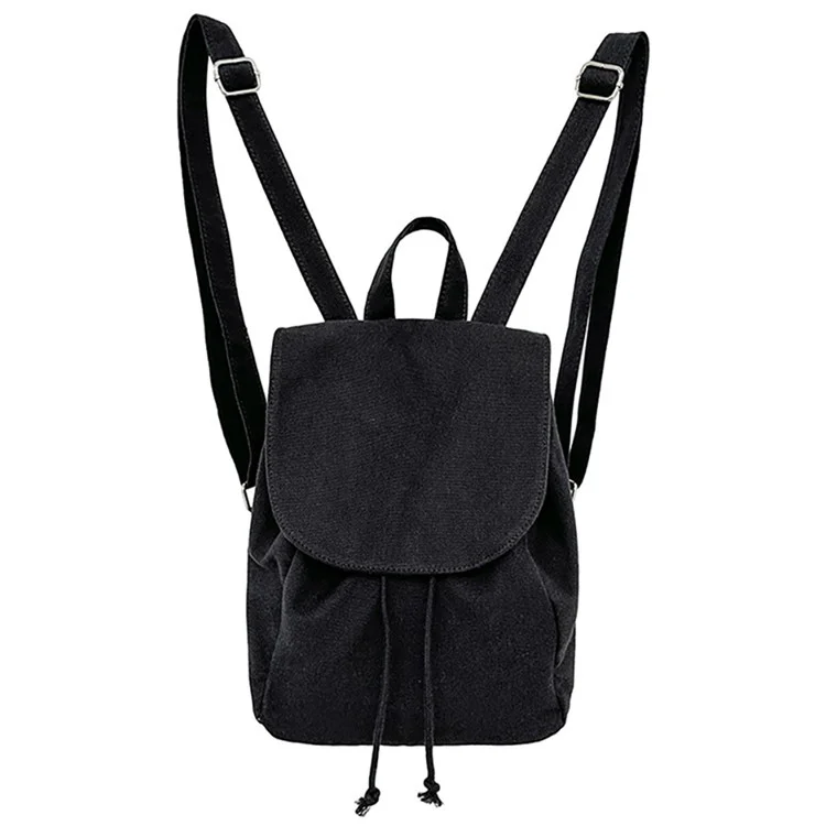 3520 Drawstring Design Student Bookbag Canvas Travel Shoulders Bag Backpack Daypack - Black