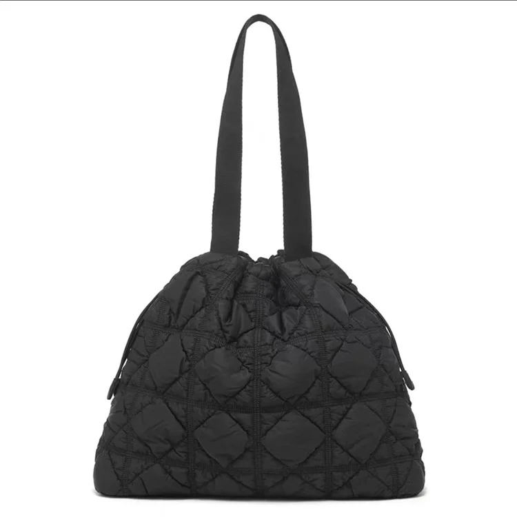 Borsa tote da donna in griglia romboidale di grande capacità - Nero