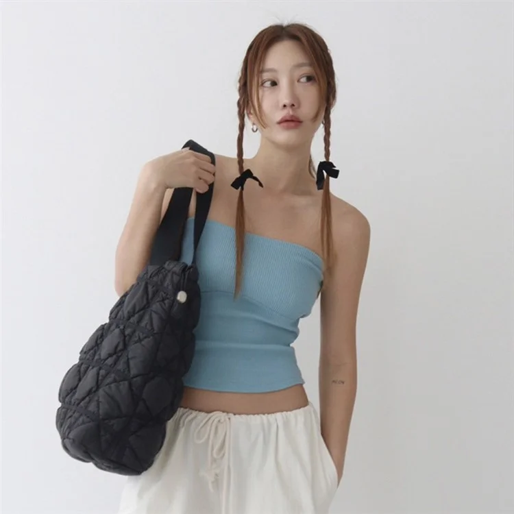 Borsa tote da donna in griglia romboidale di grande capacità - Nero