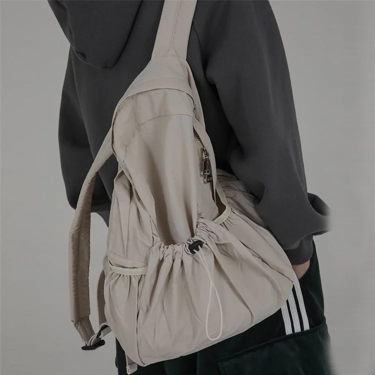 Mochila Escolar de Nylon Leve, de Grande Capacidade - Casual e para Viagem, Cor Bege