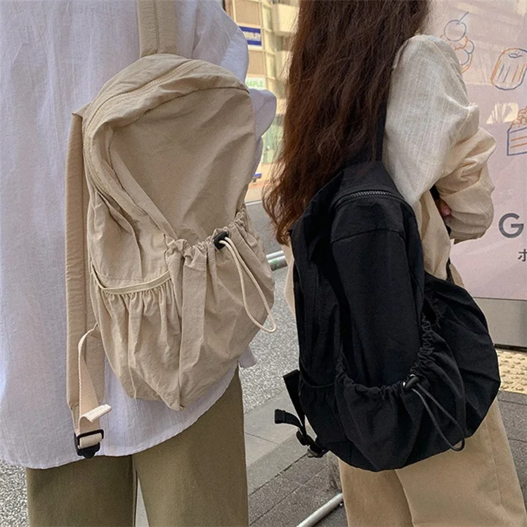 Mochila Escolar de Nylon Leve, de Grande Capacidade - Casual e para Viagem, Cor Bege