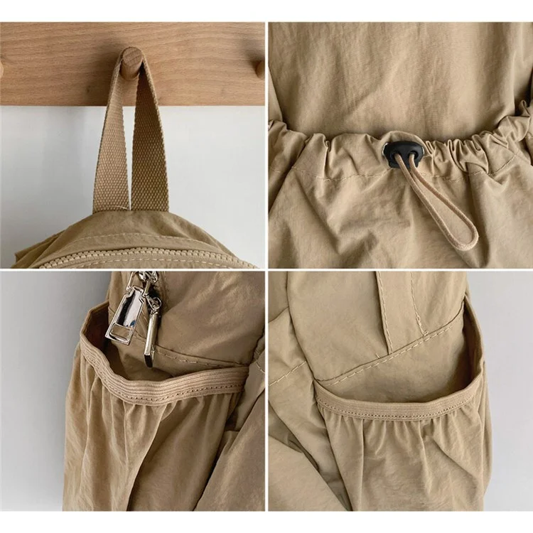 Mochila Escolar de Nylon Leve, de Grande Capacidade - Casual e para Viagem, Cor Bege