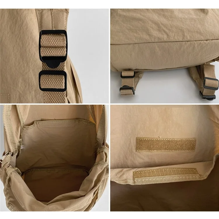 Mochila Escolar de Nylon Leve, de Grande Capacidade - Casual e para Viagem, Cor Bege