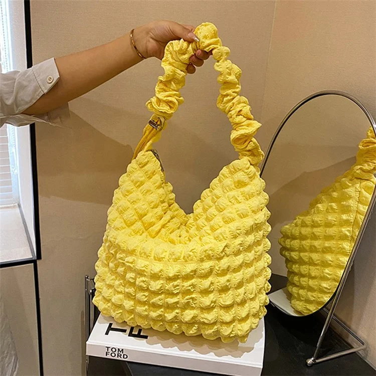Bubble Cloud Shape Polyester Crumple Shoulder Crossbody Bag Shopping Handbag Daypack - Yellow