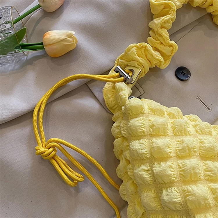 Bubble Cloud Shape Polyester Crumple Shoulder Crossbody Bag Shopping Handbag Daypack - Yellow