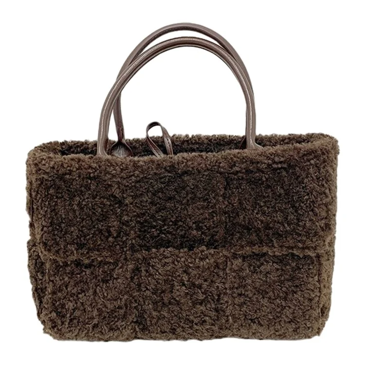 Large Nylon Soft Plush Tote Handbag Top-Handle Women's Bucket Bag Clutch Purse - Coffee