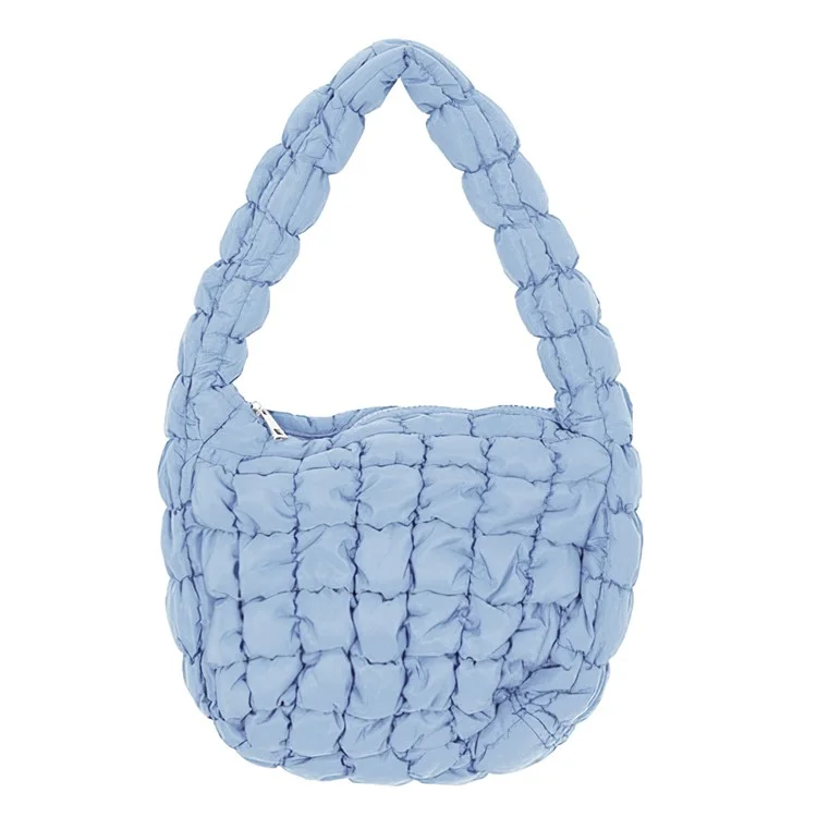 Large Capacity Polyester Pleated Design Women Handbag Stylish Single Shoulder Bag - Sky Blue
