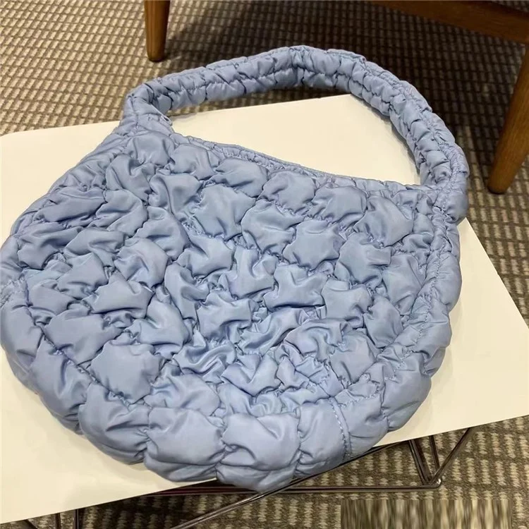 Large Capacity Polyester Pleated Design Women Handbag Stylish Single Shoulder Bag - Sky Blue