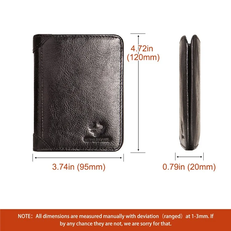 HUMERPAUL BP722 Top Layer Cowhide Leather Slim Wallet RFID Blocking Card Slot Coin Purse Bag - Schwarz