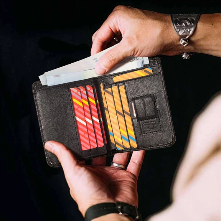 HUMERPAUL BP722 Top Layer Cowhide Leather Slim Wallet RFID Blocking Card Slot Coin Purse Bag - Schwarz