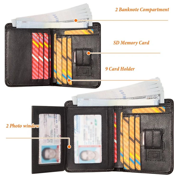 HUMERPAUL BP722 Top Layer Cowhide Leather Slim Wallet RFID Blocking Card Slot Coin Purse Bag - Schwarz