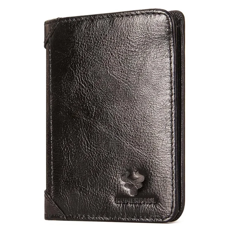 HUMERPAUL BP722 Top Layer Cowhide Leather Slim Wallet RFID Blocking Card Slot Coin Purse Bag - Schwarz