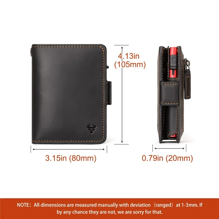 HUMERPAUL BP713 PORTEFEUILLE BLOQUEUR RFID Couche supérieure en cuir de vache Fente pour carte en métal Porte-monnaie avec chaîne - Noir