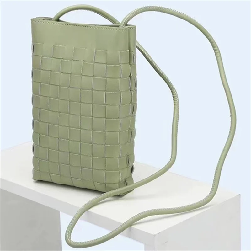 Bolso bandolera de piel de vaca de capa superior, 108 Knit Top-Layer Cowhide Leather Crossbody Shoulder Bag Daypack Phone Carrying Clutch Pouch - Verde