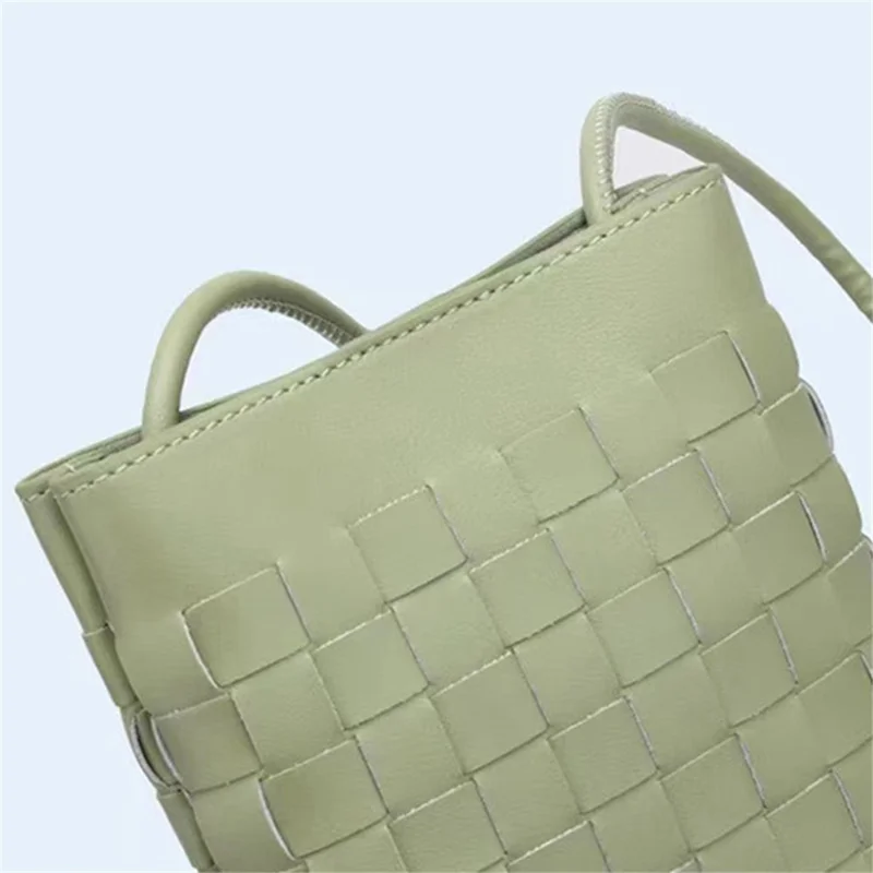 Bolso bandolera de piel de vaca de capa superior, 108 Knit Top-Layer Cowhide Leather Crossbody Shoulder Bag Daypack Phone Carrying Clutch Pouch - Verde