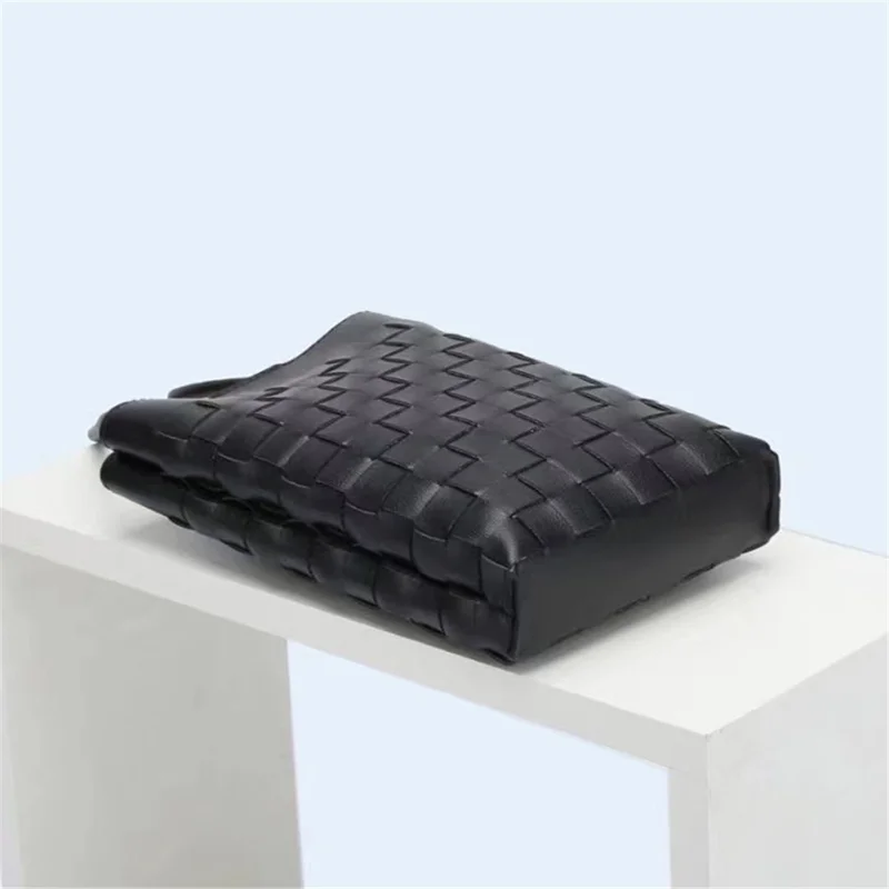 108 Knit Top-Layer Cowhide Leather Crossbody Shoulder Bag Daypack Phone Carrying Clutch Pouch - Black