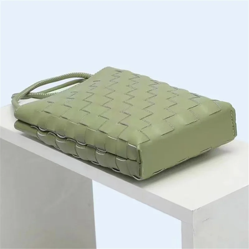 108 Knit Top-Layer Cowhide Leather Crossbody Shoulder Bag Daypack Phone Carrying Clutch Pouch - Black