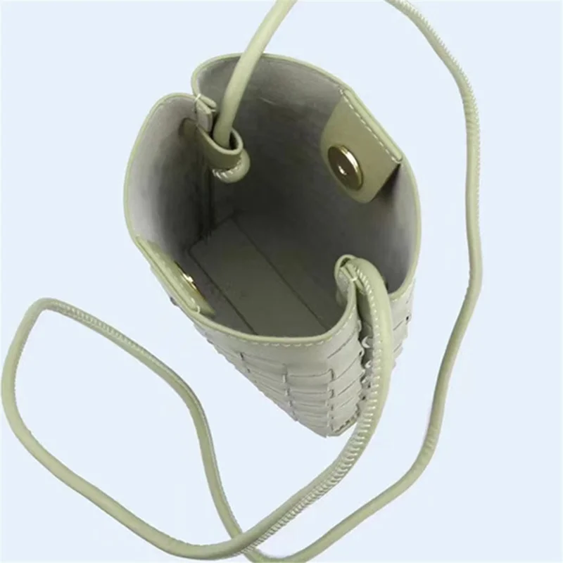 108 Knit Top-Layer Cowhide Leather Crossbody Shoulder Bag Daypack Phone Carrying Clutch Pouch - Black