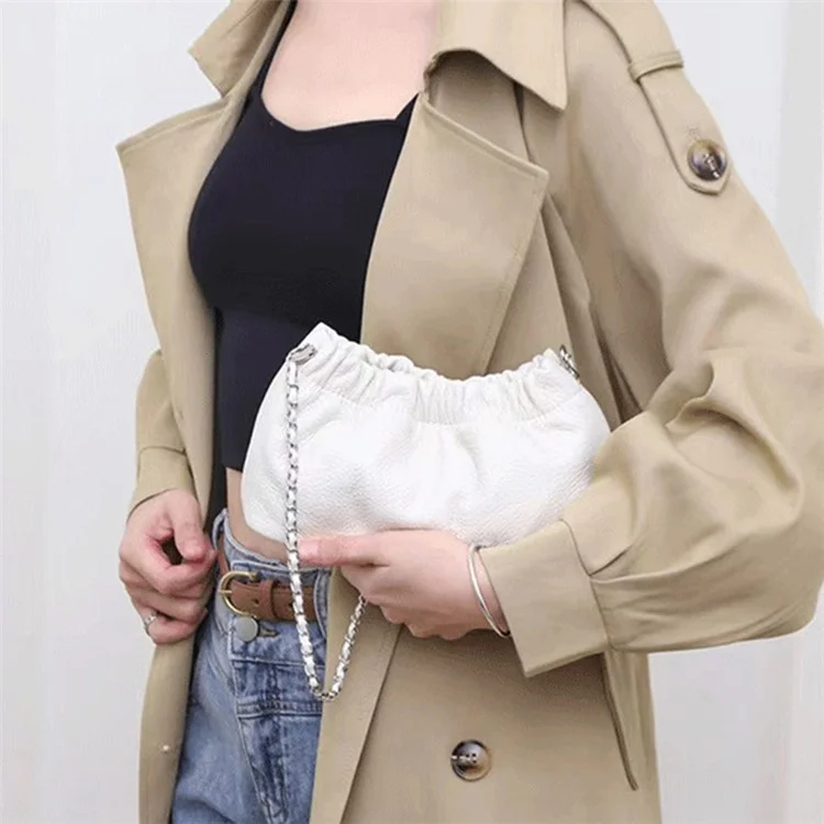 Sac à bandoulière en cuir de vache de qualité supérieure pour femmes - Sac à épaule froissé pour fille - Noir
